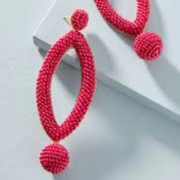 Anthropologie Pink Beaded Geo Drop Earrings - Picture 1 of 3